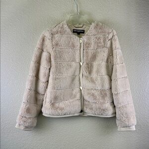 Karl Lagerfeld Paris cream color with gold accents faux fur jacket size small